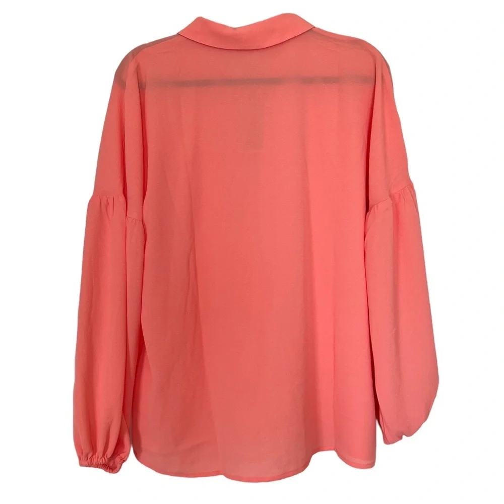 Michael Kors Grapefruit Pink Balloon Sleeve Zip Popover Blouse Business Casual L
